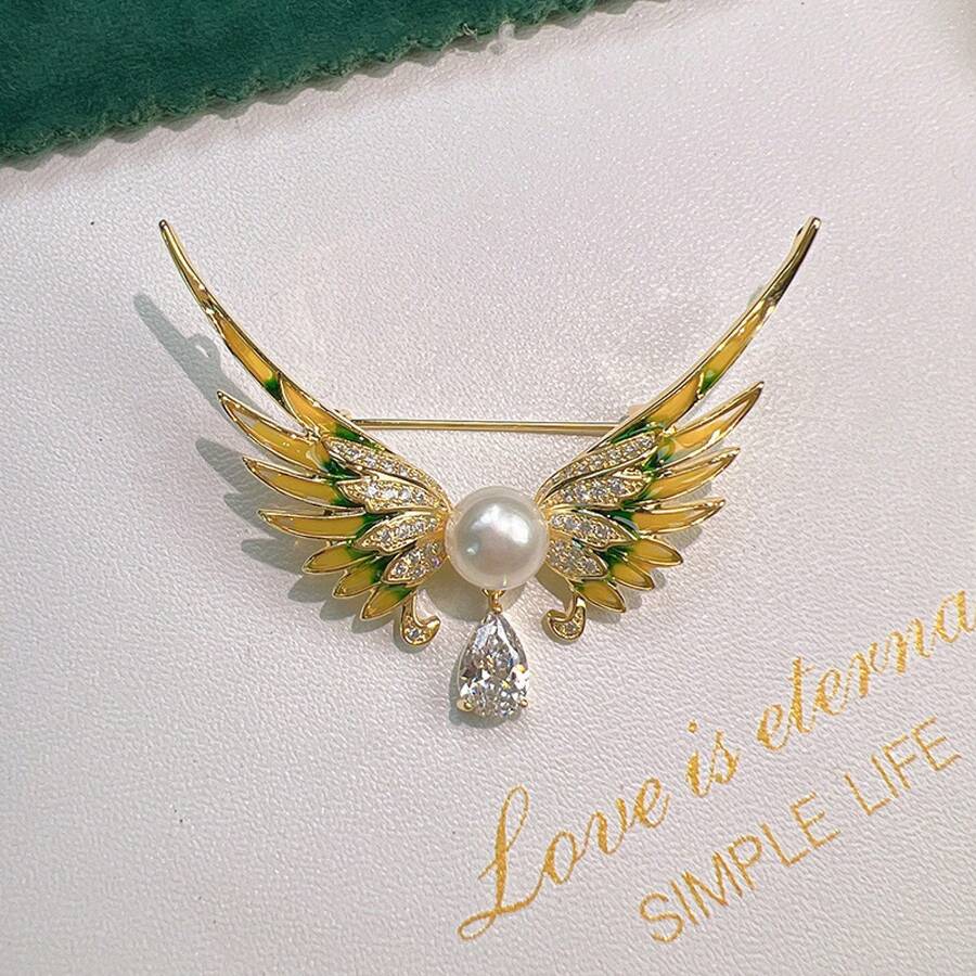 Enamel Angel Wings Brooch For Women, Unique And Stylish, Fashionable Vintage High-End Versatile Pin Accessory - 金色 - 查看 1