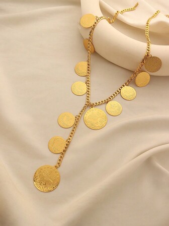 1 件 Majestic 镀金铜合金硬币流苏 Y 型项链，适合女性日常佩戴和节日礼物