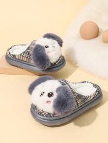 Children's Fashion Casual Anti-Slip Wear-Resistant Lightweight Thermal Lined Warm House Slippers, Suitable For Winter - Grey - View 5