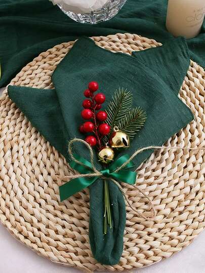 2/6/12/210 件圣诞深绿色亲肤柔软可水洗可重复使用擦拭布餐巾适用于节日派对、宴会、餐厅、厨房、餐桌、盘子装饰