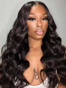 QVR QUEEN VIRGIN REMY QVR Body Wave Lace Front Wig Human Hair T Part Transparent Lace Front Wig Middle Part Body Wave Lace Wigs Pre Plucked With Baby Hair Natural Black Color - Natural Black - View 3