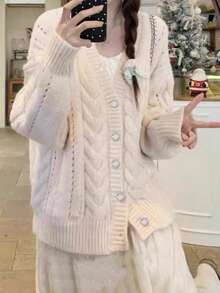 Soft & Cozy V-Neck Pink Sweater Cardigan For Women, Loose & Relaxed Knit, Autumn/Winter