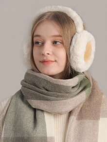 1 pieza Orejera de invierno para mujer, orejeras térmicas forradas para exteriores, tela de unicolor y linda