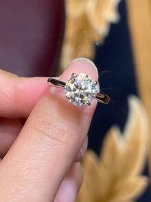 XUJIA 1 Set Of 925 Sterling Silver Wedding Anniversary Round Cut 8mm & 2mm Moissanite Women's Four-Claw Wedding Ring Set