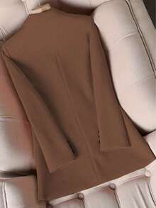 Solid Color Single Button Long Sleeve Single-Breasted Waistcoat Suit Pants Two-Piece Set - Coffee Brown - View 4