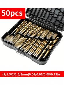 50pcs Titanium-Coated HSS Drill Bit Set - Heavy-Duty High-Speed Steel Drill Bits With 1-3mm (1/16"-1/8") & Smaller Fractions (1/32", 1/64") Equivalent, Spiral Flute Design & Round Shank For Wood, Metal, Plastic, Drywall - Home & - Multicolor - View 3