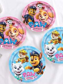 Paw Patrol Paw Patrol Party Zubehör Einweg-Dekorations-Geschirr Set, Paw Patrol Geschirr, Pappteller, Pappbecher, Servietten, Fahnen zum Aufstellen, Party Event Foto Dekorations-Zubehör, Geburtstags-Party und Feiertags-Party Einweg-Geschirr, geeignet für Familientreffen, Familienreunionen, Gender Reveal Party Events, Halloween, Erntedankfest, Valentinstag, Weihnachten, Schulanfang, Muttertag