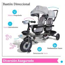 Triciclo para Niños Gemelar Doble Giratorio 360,Luz,Sonido - Gris - Ver 4