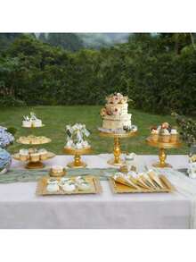 8-Piece Dessert Table Display Set: Romantic Golden Round Cake Stand & Cupcake Tower For Birthday Parties, Weddings & Baby Showers, Dessert Table Display Set,Food Display Stands,Home Decor - Vàng - Xem 9