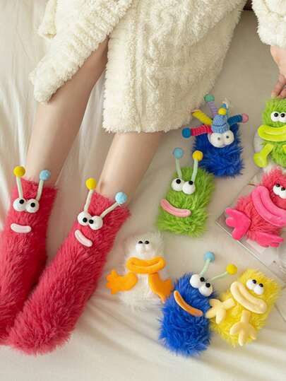 1 Pair Teens/Youth Solid Color Fleece Casual Socks, Size 38-43, Cute Fuzzy Warm Socks, Suitable For Girl Indoor/Outdoor Autumn/Winter