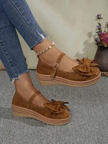 Giày đế xuồng quai mới cho nữ mùa xuân/thu, giày thể thao đế dày phong cách Bohemian, giày đế xuồng đế dày trang trí nơ - màu nâu - Xem 2