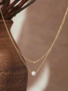 Stainless Steel Waterproof Non-Fading Cute Gold Double-Layer Small Beads Pearl Necklace, Suitable For Women's Daily Wear - Gold - View 2