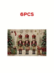 1/4/6/8/12 piezas, Manteles individuales de Soldado Cascanueces de Navidad - 12.6x16.54 pulgadas para comidas navideñas, lavar a mano solamente, manteles rectangulares tejidos de lino con diseño de árbol de Navidad y Cascanueces para decoración del hogar, cocina y fiestas
