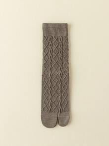 1/3/6 Pairs Women Solid Color Two-Toe Socks, Autumn/Winter Merino Mid-Calf Socks, Women Diamond Grid Toe Socks - Multicolor - View 19