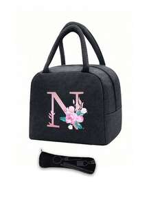 Isolierte Tasche, Kühltasche für Schule und Freizeit, Lunchbox, Picknicktasche, Lunchbox mit floralem Buchstabenmuster (A-Z), leichte, tragbare Lunchtasche aus Segeltuch, geeignet für Schule, Uni, Büro, Camping und Picknick, Schulbedarf, Küchenorganisation und -aufbewahrung, Küchenaccessoires