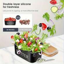 带竹盖和刀的陶瓷黄油碟 - 带刀的陶瓷台面储物容器，高品质硅胶密封，易于清洁的设计 - 非常适合烘焙和送礼。