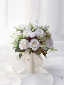 1 件全新人造白玫瑰花束，适用于婚礼、结婚、摄影、客厅装饰、新娘花束配饰