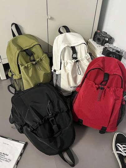 1 حقيبة ظهر من النايلون للجنسين، لون أحادي سعة كبيرة متعددة الاستخدامات لحقيبة المدرسة، حقيبة ظهر موضة للخارج، إغلاق بسحاب، مناسبة للسفر والعمل والمدرسة والأنشطة الخارجية، لجميع المواسم