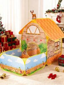 儿童花园别墅帐篷，农场主题，黄色，创意图案激发儿童想象力，带球池（不含球），理想的儿童玩具屋，可折叠便携球池，附赠婴儿玩具，适合3-12岁儿童，家庭露营帐篷，男女皆宜 - 黃色 - 查看 3