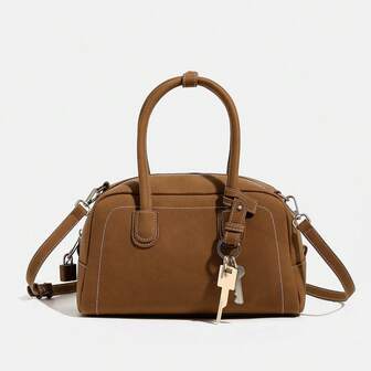 Vintage French Niche Shoulder Bag For Women, Matte Finish Commuter Boston Pillow Bag, Autumn