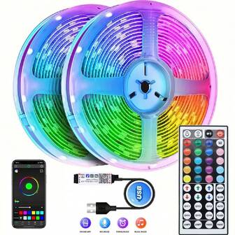 1-30m Tiras de luces RGB multicolor de 5V, 16 leds/metro, con controlador de aplicación inteligente, adecuado para bodas, fiestas, decoración navideña, sala de estar, dormitorio