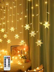 1pc Snowflake Window Curtain Light, LED Christmas Atmosphere Night Light, 96 LED Fairy Lights USB Powered With Remote Control, Christmas Tree Decor Light, For Home Decor, Bedroom Decor, Holiday Party Decor, Game Room Decor, Party Decor Light, Birthday Party Decor, Outdoor Decor, Wedding Decor, Bedroom, Study, Reading Room, Bathroom Decor