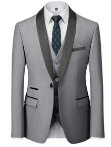 Caelus 3 Pieces Men's Slim Fit Formal Suit, High-Quality Business/Social/Wedding Tuxedo Jacket, Pants, Vest - Light Grey - View 3