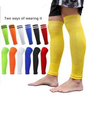 1 par barnbenvärmare över knäna för fotboll, andningsbara sportbenvärmare för pojkar och flickor, randiga långa benvärmare lämpliga för barn 7-13 år utomhussporter
