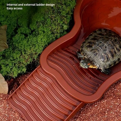 1 套爬行动物浴缸（1 个浴缸和 1 个坡道），带外部梯子的乌龟浴缸，用于沐浴，用于壁虎、蛇、乌龟、鬃狮蜥和蜥蜴的玻璃容器装饰