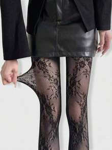 ROMWE Kawaii 1 Pair White Flower Patterned Elastic Fishnet Stockings - Trắng 3 - Xem 3