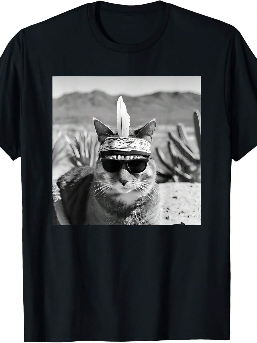 Cat And Indigenous People Tribe T-Shirt - Style 18 - View 1
