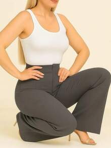 PANTALON ACAMPANADO DE MUJER CON PINZAS ELEGANTE PARA OFICINA - Gris - Ver 3