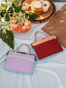 New Dopamine Color Men's Briefcase, Ultra-Thin Laptop Bag, Business Large Capacity Notebook Sleeve, Casual Solid Color Handbag