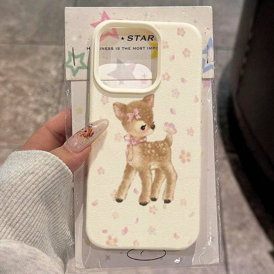 1 pieza Funda de teléfono con material TPU, diseño lindo de ciervo y flores, compatible con iPhone 17 Pro Max/17/16 Pro Max/15/13/12/11, S20 FE/A15/S24/A55, Redmi Note 11/12/13 Pro, cobertura completa, protección suave anti-caídas