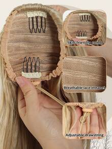 24-Inch Blonde Highlight Slightly Lifted Synthetic Drawstring Ponytail Hair Extensions - Multicolor - View 4