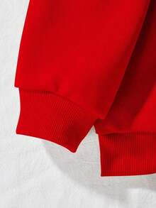 ClothesINAWLY Solid Drop Shoulder Thermal Lined Sweatshirt,Long Sleeve Tops Graduation,Back To School Fits,Graduation,Teacher Fits For Women,Back To School Pullover Fall FitLoose And Comfortablewinter Clothes For Women - 紅色 - 查看 6