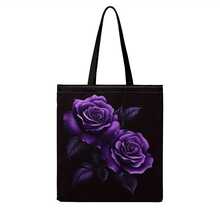 Women's Elegant Purple Print Handbag - Durable Polyester Fiber Open Shoulder Bag With Fixed Strap Design, Casual Fashion Style Daily Use, Suitable Floral Events And Festivals - Unique Pollen Lovers (Multiple Colors), High-Quality Craftsmanship - 時尚潮流 - 查看 7