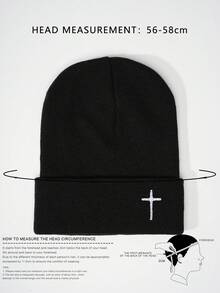1 Stück Kreuz bestickter gestrickter Beanie, Y2K Stil Outdoor warmer Lässig vielseitiger Winterhut, geeignet für den täglichen Gebrauch