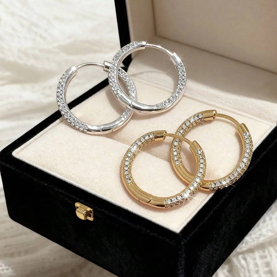 Luxuriöse, elegante, übertriebene, glänzende Creolen mit kubischem Zirkonia, geeignet für den täglichen Gebrauch von Frauen, Partys und Veranstaltungen, Geschenk für Herbst/Winter, Weihnachten, Valentinstag