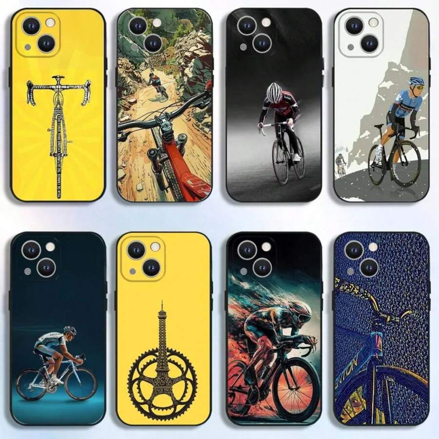 T-Tour De France Bicycle Phone Case Cover Compatible With 16,15,14,13,12,11 Plus, Pro Max, XS, X, XR, SE, Mini, 8, 7, Soft Silicone Black Cover, Cover Compatible With 17 Case, 17 Pro Case, 17 Pro Max Case - Z3 - Visualizzare 1