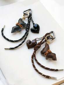 French Bulldog Heart Style Braided Rope Bag Pendant, PU Leather French Bulldog, Split Love Pendant Decoration, High Grade Contrast Color Bag Decoration, Pendant, Accessories, Car Pendant, Daily Necessities, Perfect Holiday Gift, Birthday Gift, For Lovers, Family, Friends, Best Friends, Heart To Heart, Colleagues, Great Holiday Or Women's Gift