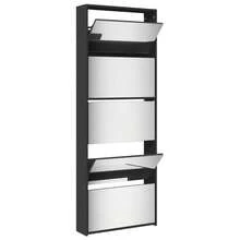 vidaXL Schuhschrank Mit Spiegel 5 Fächer Schwarz 63x17x169,5 Cm - 黑色 - 查看 4