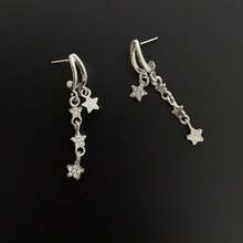 1 Pair Unique Micro-Inlaid Zirconia Five-Pointed Star Tassel Earrings, Fashionable Elegant Versatile Niche High-End Star Earrings