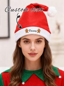 1 Piece Custom Text Christmas Hat Personalized Gingerbread Man Holiday Cap For Adults Kids Xmas Party Decorative Headwear Gift - Red - View 1