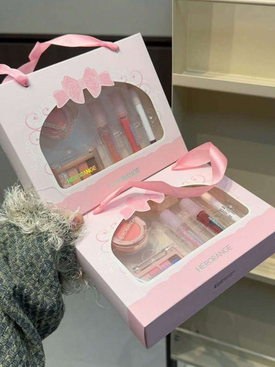 HERORANGE Mini Makeup Set: Matte Blush, Eyeshadow Palette, Lip Gloss And Eyeliner Pencil / Gift For Girlfriend - Multicolor - View 1