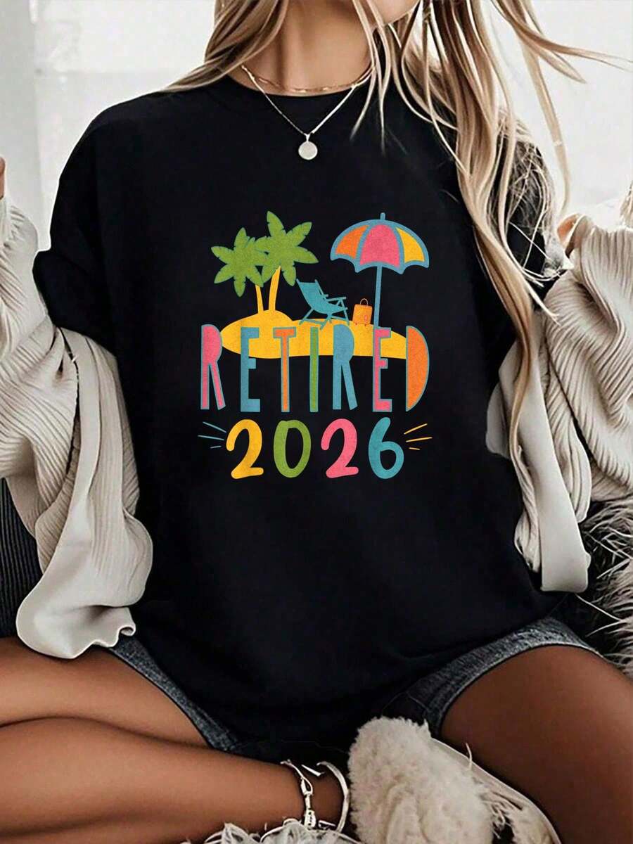 100% Cotton Retirement 2026 Retirees Funny Soon To Retire T-Shirt Women's Breathable And Comfortable Round Neck T-Shirt - 黑色 - 查看 1