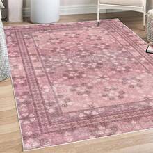 Retro Mid Century Abstract Pattern Rug On Ivory Background, Dark Orange And Reseda Green, 4' X 5' 5", Ideal For Bedroom, Dorm And Living Room - 深紫紅色和粉紅色 - 查看 4
