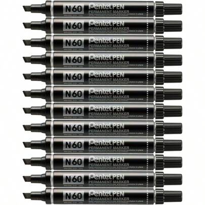PEN Permanent Marker Chisel Point Black Ink Box Of 12 Markers N60A