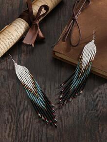 Boucles d'oreilles bohèmes à pampilles et perles, style vintage, style autochtone et gothique, perles de rocaille multicolores, formes géométriques, pendentif à long pampille ombré, accents de cristaux artificiels, boucles d'oreilles en perles tissées à la main, accessoire élégant et à la mode, idéal pour les femmes, les couples, les vacances, les fêtes, au quotidien, un cadeau idéal pour elle.