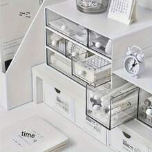 Stackable Drawer Style Makeup Organizer Box, Desktop Stationery Storage Container, Freely Combinable Multi-Layer - Multicolor - View 9